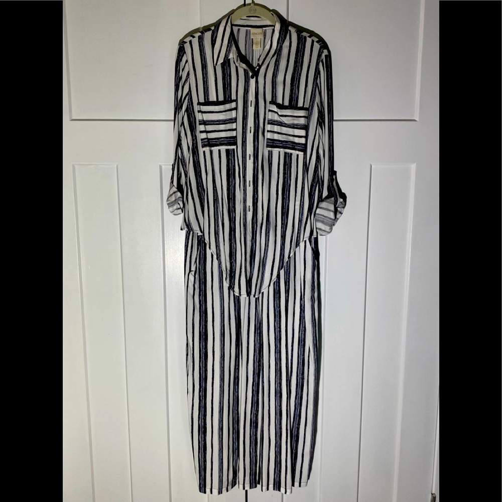 Chico’s Gaucho Two PC Set Stripe Jumpsuit